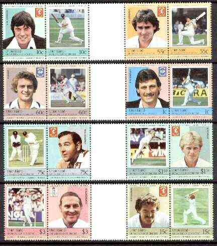 St Vincent - Union Island 1984 Cricket (Leaders of the World) set of 16 in se-tenant gutter pairs (folded through gutters) from uncut archive proof sheets unmounted mint, stamps on cricket  sport