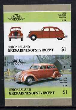 St Vincent - Union Island 1986 Cars #4 (Leaders of the World) $1 (1934 Chrysler) imperf se-tenant pair unmounted mint*, stamps on , stamps on  stamps on cars       chrysler