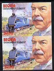 St Vincent - Bequia 1986 Locomotives & Engineers (Leaders of the World) $2.50 (Sir Nigel Gresley & Mallard) imperf pair  unmounted mint*, stamps on railways    engineers, stamps on scots, stamps on scotland
