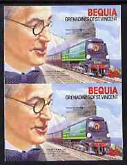 St Vincent - Bequia 1986 Locomotives & Engineers (Leaders of the World) $4.00 (Oliver Bullied & Battle of Britain Class) imperf pair unmounted mint*, stamps on railways    engineers