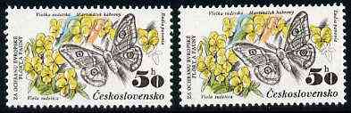 Czechoslovakia 1983 Emperor Moth & Viola Flower 50h value from Nature Protection set unmounted mint, SG 2674, Mi 2711*, stamps on , stamps on  stamps on butterflies     flowers, stamps on  stamps on violas