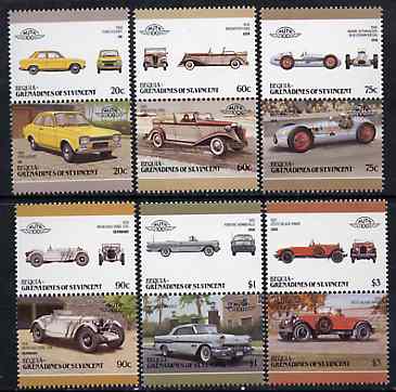 St Vincent - Bequia 1986 Cars #6 (Leaders of the World) set of 12 unmounted mint, stamps on , stamps on  stamps on cars       mercedes benz      pontiac    stutz    ford     moore offenhauser    brewster ford    