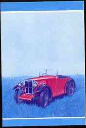 Nevis 1985 $2.50 MG Midget (1930) imperf progressive colour proof in se-tenant pair printed in magenta and blue only (as SG 261a) unmounted mint, stamps on , stamps on  stamps on cars, stamps on  stamps on  mg , stamps on  stamps on 