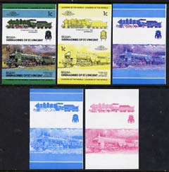 St Vincent - Bequia 1984 Locomotives #2 (Leaders of the World) 1c (4-6-2 Class S3/6) set of 5 imperf se-tenant progressive proof pairs comprising two individual colours, two 2-colour and all 4-colour composites unmounted mint, stamps on , stamps on  stamps on railways