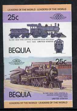 St Vincent - Bequia 1984 Locomotives #1 (Leaders of the World) 25c (4-4-0 New York Central & Hudson River) se-tenant imperf proof pair in issued colours from limited printing unmounted mint, stamps on railways