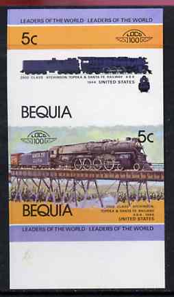 St Vincent - Bequia 1984 Locomotives #1 (Leaders of the World) 5c (4-8-4 Atcheson, Topeka & Santa Fe) se-tenant imperf proof pair in issued colours from limited printing, unmounted mint, stamps on railways      bridges   