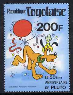Togo 1980 50th Anniversary of Walt Disney's Pluto unmounted mint, SG 1496, stamps on literature   disney    cartoons