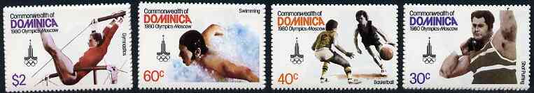 Dominica 1980 Moscow Olympic Games set of 4 unmounted mint, SG 710-13*, stamps on olympics, stamps on shot, stamps on basketball, stamps on gymnastics, stamps on swimming, stamps on  gym , stamps on gymnastics, stamps on 