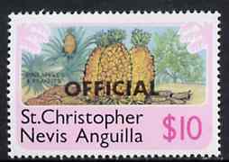 St Kitts-Nevis 1980 Pineapple & Peanuts $10 from 'OFFICIAL' opt  set unmounted mint, SG O9*, stamps on food, stamps on fruit, stamps on nuts, stamps on pineapple, stamps on peanuts