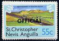 St Kitts-Nevis 1980 New Runway for Golden Rock Airport 55c from OFFICIAL opt  set, SG O6 unmounted mint*, stamps on aviation, stamps on airports