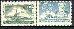 Brazil 1957 150th Anniversary of Brazilian Navy set of 2 unmounted mint, SG 969-70*, stamps on ships, stamps on flat tops