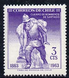 Chile 1963 Santiago Fire Brigade 3c (Postage) unmounted mint SG 547, Mi 622*, stamps on fire