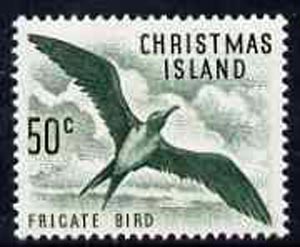 Christmas Island 1963 Frigate Bird 50c from definitive set unmounted mint, SG 19*, stamps on birds