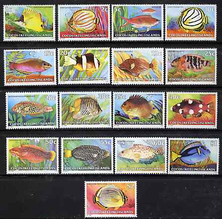 Cocos (Keeling) Islands 1979 Fish definitive set 17 values complete unmounted mint, SG 34-47 (blocks or gutter pairs available pro-rata), stamps on fish