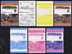 St Vincent - Bequia 1985 Locomotives #4 (Leaders of the World) 75c (4-6-0 Royal Scot) set of 7 imperf se-tenant progressive proof pairs comprising the four individual col..., stamps on railways