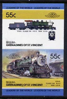 St Vincent - Bequia 1985 Locomotives #4 (Leaders of the World) 55c (4-6-2  Class H4 USA) imperf se-tenant proof pair in issued colours from limited printing unmounted mint*, stamps on , stamps on  stamps on railways