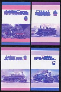 St Vincent - Bequia 1985 Locomotives #4 (Leaders of the World) 4 values (25c, 55c, 60c & 75c) each in imperf se-tenant proof pairs in magenta & blue only unmounted mint, stamps on railways