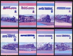 St Vincent - Bequia 1984 Locomotives #1 (Leaders of the World) set of 16 each in imperf se-tenant proof pairs in magenta & blue only unmounted mint, stamps on railways