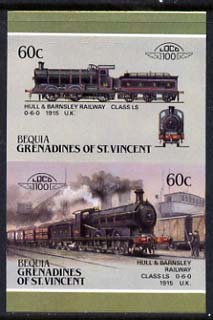 St Vincent - Bequia 1987 Locomotives #5 (Leaders of the World) 60c (0-6-0 Hull & Barnsley Class LS) imperf se-tenant proof pair in issued colours from limited printing unmounted mint*, stamps on railways