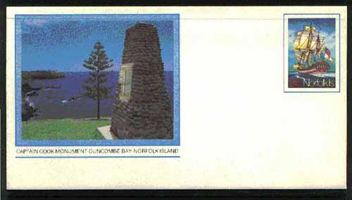 Norfolk Island 1982c Island Life 24c pre-stamped p/stat envelope featuring Captain Cook Monument, stamps on cook    explorers    ships
