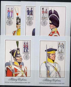 Ciskei 1983 British Military Uniforms #1 set of 5 each used on individual appropriate postcard (maximum card) with special cancellation, SG 47-51, stamps on militaria, stamps on uniforms