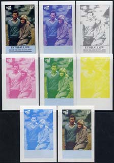Eynhallow 1982 Princess Di's 21st Birthday imperf deluxe sheet (\A32 value) set of 8 progressive proofs comprising the 4 individual colours plus two 2-colour, 3 and all 4-colour composites unmounted mint, stamps on royalty     diana 