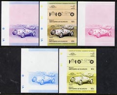 St Vincent - Bequia 1984 Cars #1 (Leaders of the World) 40c (1936 Auto Union) set of 5 imperf se-tenant progressive colour proof pairs comprising two individual colours, two 2-colour composites plus all 4-colour final design unmounted mint, stamps on cars    racing cars       auto union      