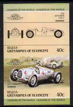 St Vincent - Bequia 1984 Cars #1 (Leaders of the World) 40c (1936 Auto Union) imperf se-tenant proof pair in issued colours from limited printing unmounted mint*, stamps on cars    racing cars       auto union