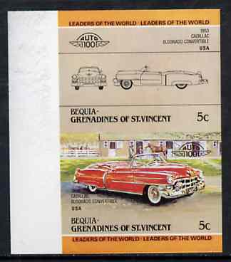 St Vincent - Bequia 1984 Cars #1 (Leaders of the World) 5c (1953 Cadillac) imperf se-tenant proof pair in issued colours from limited printing unmounted mint*, stamps on cars       cadillac