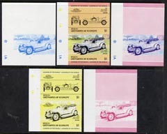 St Vincent - Bequia 1984 Cars #1 (Leaders of the World) $1 (1907 Rolls Royce) set of 5 imperf se-tenant progressive colour proof pairs comprising two individual colours, two 2-colour composites plus all 4-colour final design unmounted mint, stamps on cars       rolls royce