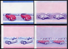 St Vincent - Bequia 1984 Cars #1 (Leaders of the World) set of 8 (4 se-tenant pairs) each in imperf progressive colour proofs in magenta & blue only unmounted mint , stamps on cars    porsche     rolls royce    auto union      cadillac
