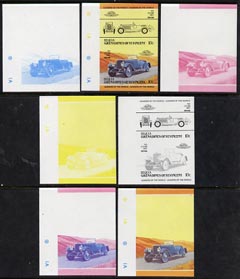 St Vincent - Bequia 1984 Cars #2 (Leaders of the World) 10c (1924 Leyland Eight) set of 7 imperf se-tenant progressive colour proof pairs comprising the four individual colours plus 2, 3 and all 4-colour composites unmounted mint, stamps on cars         leyland