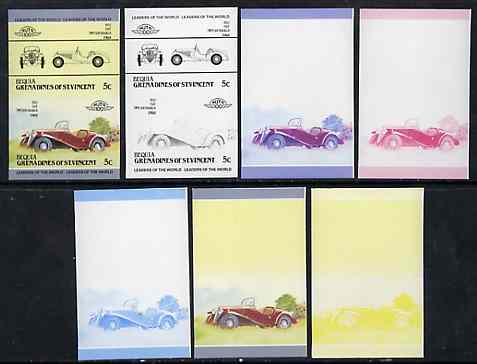 St Vincent - Bequia 1984 Cars #2 (Leaders of the World) 5c (1932 Fiat Balilla) set of 7 imperf se-tenant progressive colour proof pairs comprising the four individual colours plus 2, 3 and all 4-colour composites unmounted mint, stamps on cars         fiat