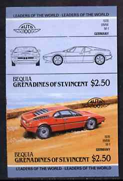 St Vincent - Bequia 1984 Cars #2 (Leaders of the World) $2.50 (1978 BMW M-1) imperf se-tenant proof pair in issued colours from limited printing unmounted mint*, stamps on cars         bmw