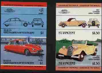 St Vincent - Bequia 1984 Cars #2 (Leaders of the World) $1 (1955 Citroen DS 19) imperf se-tenant proof pair in issued colours from limited printing unmounted mint*, stamps on , stamps on  stamps on cars         citroen