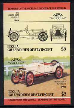St Vincent - Bequia 1984 Cars #2 (Leaders of the World) $3 (1912 Hispano Suiza) imperf se-tenant proof pair in issued colours from limited printing unmounted mint*, stamps on cars         hispano