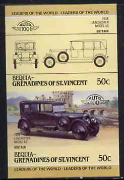 St Vincent - Bequia 1985 Cars #3 (Leaders of the World) 50c (1924 Lanchester) imperf se-tenant proof pair in issued colours from limited printing unmounted mint*, stamps on cars       lanchester