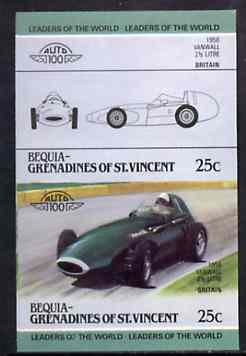 St Vincent - Bequia 1985 Cars #3 (Leaders of the World) 25c (1958 Vanwall 2.5 Litre) imperf se-tenant proof pair in issued colours from limited printing unmounted mint*, stamps on , stamps on  stamps on cars    racing cars       vanwall