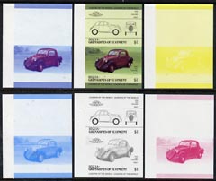 St Vincent - Bequia 1985 Cars #3 (Leaders of the World) $1 (1936 Fiat) set of 6 imperf se-tenant progressive colour proof pairs comprising the four individual colours plus 2 and all 4-colour composites unmounted mint, stamps on cars       fiat