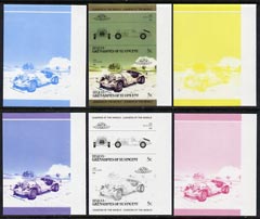 St Vincent - Bequia 1985 Cars #3 (Leaders of the World) 5c (1968 Excalibur) set of 6 imperf se-tenant progressive colour proof pairs comprising the four individual colour..., stamps on cars       excalibur