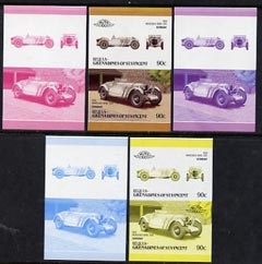 St Vincent - Bequia 1986 Cars #6 (Leaders of the World) 90c (1928 Mercedes Benz) set of 5 imperf se-tenant progressive colour proof pairs comprising two individual colours, two 2-colour composites plus all 4-colour final design unmounted mint, stamps on cars       mercedes benz      