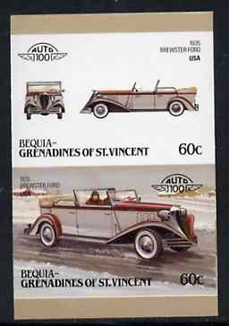 St Vincent - Bequia 1986 Cars #6 (Leaders of the World) 60c (1935 Brewster Ford) imperf se-tenant proof pair in issued colours from limited printing unmounted mint*, stamps on cars       brewster ford