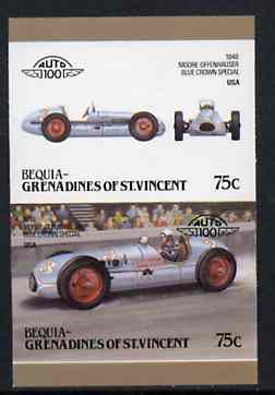 St Vincent - Bequia 1986 Cars #6 (Leaders of the World) 75c (1948 Moore-Offenhauser Special) imperf se-tenant proof pair in issued colours from limited printing unmounted mint*, stamps on cars    racing cars      moore offenhauser