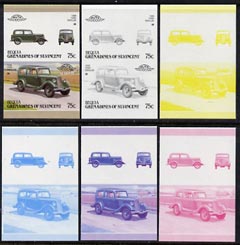 St Vincent - Bequia 1987 Cars #7 (Leaders of the World) 75c (1936 Ford Popular) set of 6 imperf se-tenant progressive colour proof pairs comprising the four individual colours plus 2 and all 4-colour composites unmounted mint, stamps on cars        ford    