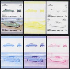 St Vincent - Bequia 1987 Cars #7 (Leaders of the World) 5c (1952 Hudson Hornet) set of 6 imperf se-tenant progressive colour proof pairs comprising the four individual co..., stamps on cars        hudson