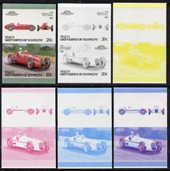 St Vincent - Bequia 1987 Cars #7 (Leaders of the World) 20c (1939 Maserati  8 CTF) set of 6 imperf se-tenant progressive colour proof pairs comprising the four individual..., stamps on cars    racing cars        maserati