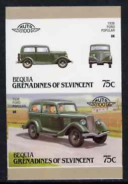 St Vincent - Bequia 1987 Cars #7 (Leaders of the World) 75c (1936 Ford Popular) imperf se-tenant proof pair in issued colours from limited printing unmounted mint*, stamps on cars        ford