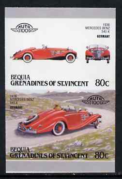 St Vincent - Bequia 1987 Cars #7 (Leaders of the World) 80c (1936 Mercedes Benz) imperf se-tenant proof pair in issued colours from limited printing unmounted mint*, stamps on cars        mercedes benz