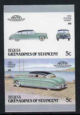 St Vincent - Bequia 1987 Cars #7 (Leaders of the World) 5c (1952 Hudson Hornet) imperf se-tenant proof pair in issued colours from limited printing unmounted mint*, stamps on cars        hudson
