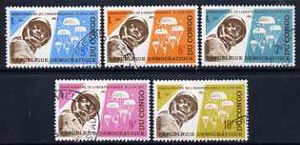 Congo - Kinshasa 1965 Fifth Anniversary of Independence set of 5 (Parachutist & Troops) cto used, SG 581-85, stamps on militaria    parachutes